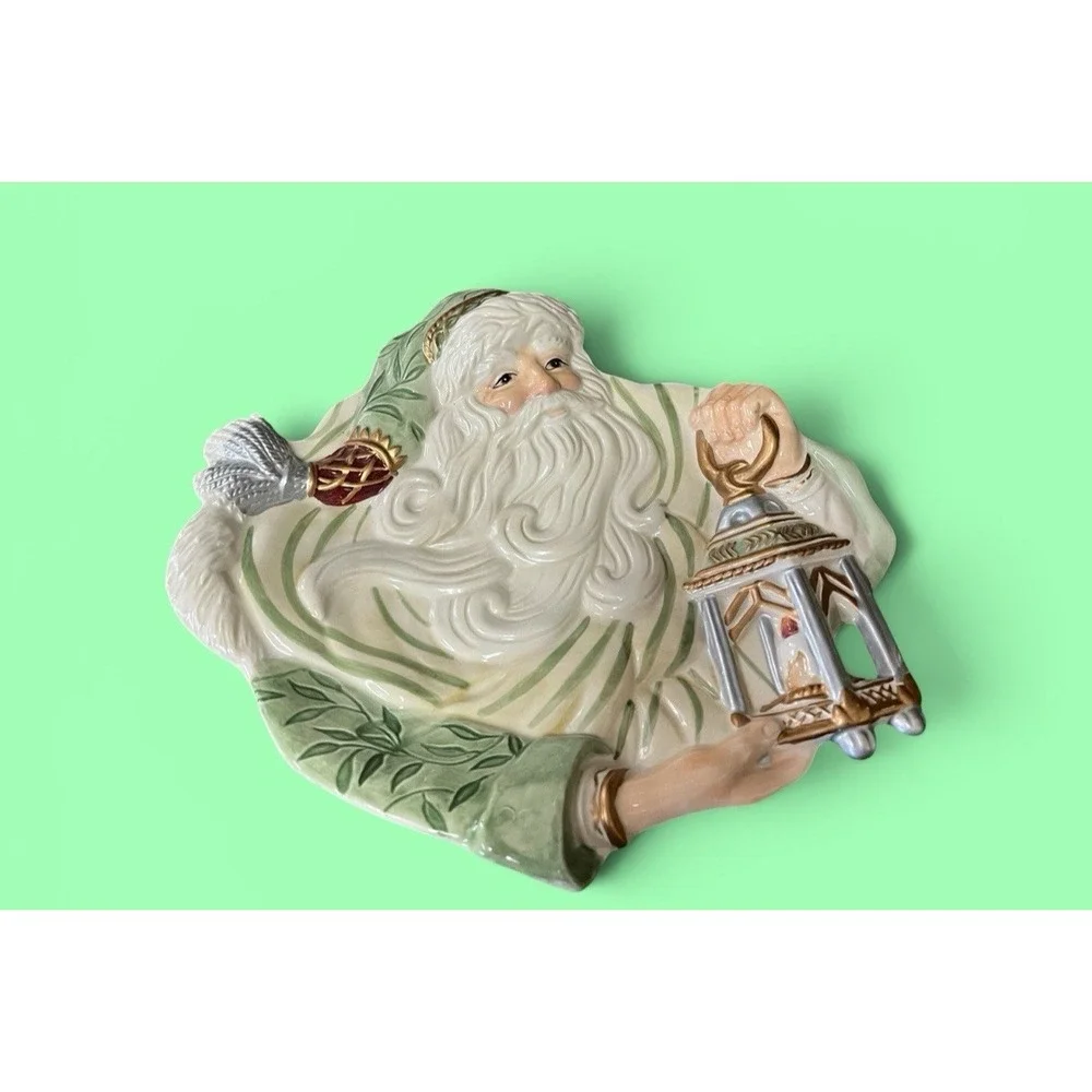 Fitz & Floyd Gregorian Santa Claus Lantern Canape Plate Candy Bowl Serving Dish